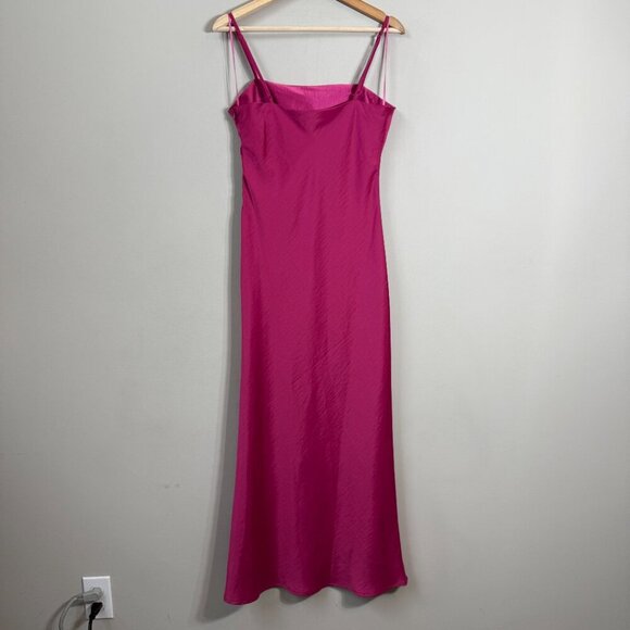 House of Harlow 1960 Satin Midi Slip Dress Women Medium Pink Slit Cocktail Party - Picture 9 of 14